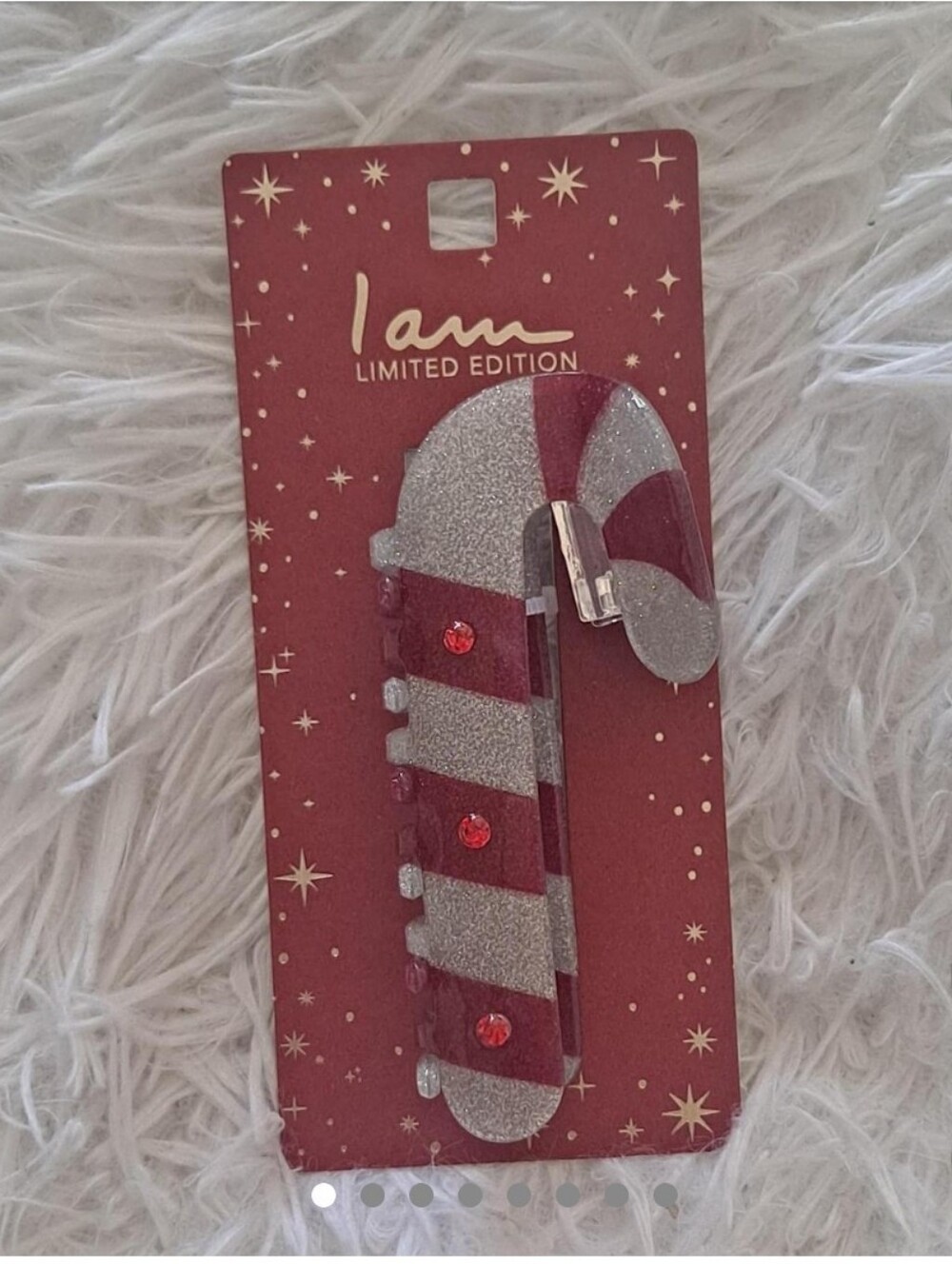 I AM LIMITED EDITION Candy Cane Hair Clip Large Lucite Claw Clip Holiday Gift!
